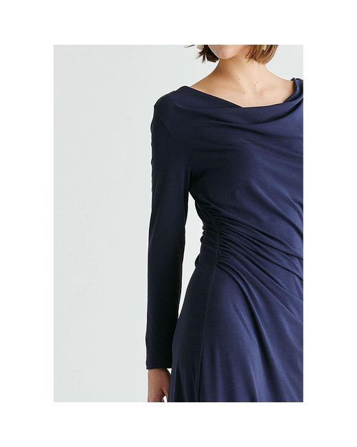Paisie Blue Ruched Jersey Dress With Draped Neck