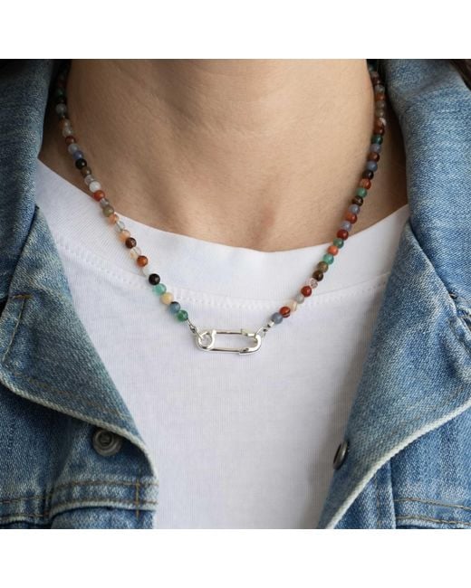 Kris Nations Metallic Mixed Agate Beads & Safety Pin Necklace