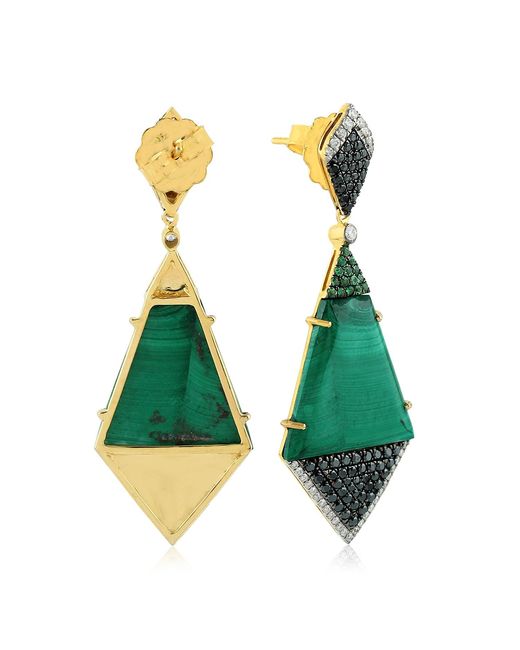 Artisan Green Malachite, Tsavorite & Diamond Geometric Earrings