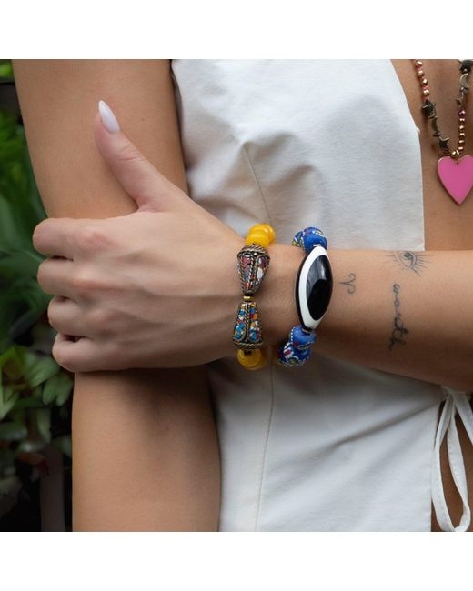 Ebru Jewelry Blue Evil Eye Beaded Chunky Bohemian Bracelet