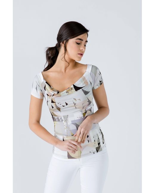 Conquista White Print Drape Neck Top