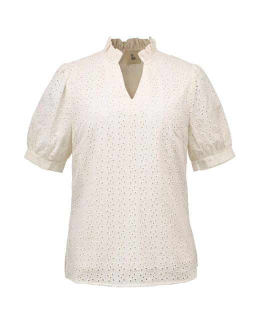 Smart and Joy White Neutrals Eyelet Cotton Lace Loose Blouse -Cream