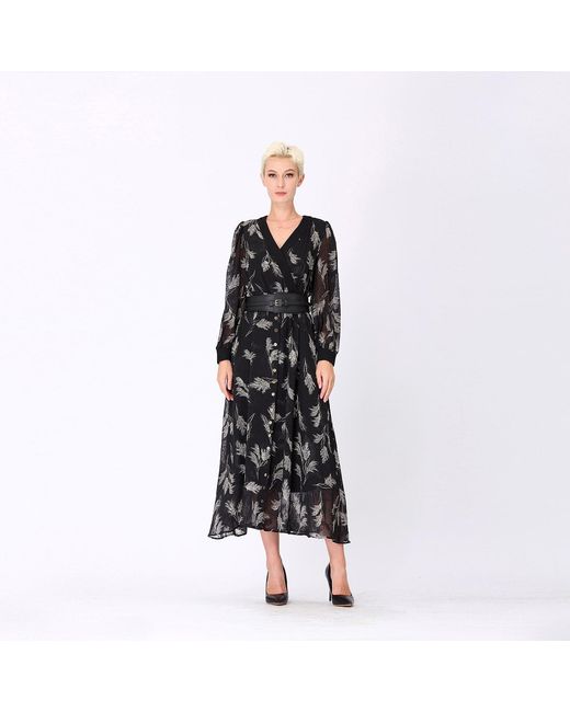 Smart and Joy Black Fit And Flare Muslin Printed Dress