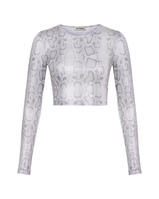 Nocturne White Silver Snake Printed Crop Top