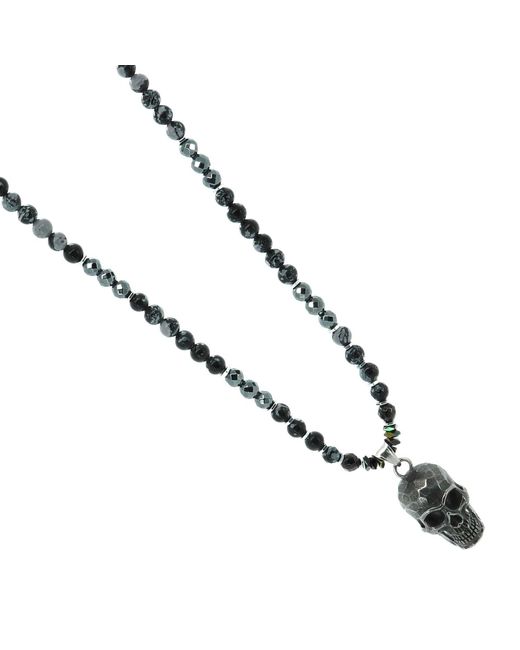 Ebru Jewelry Metallic Fearless Soul Obsidian & Skull Beaded Necklace for men