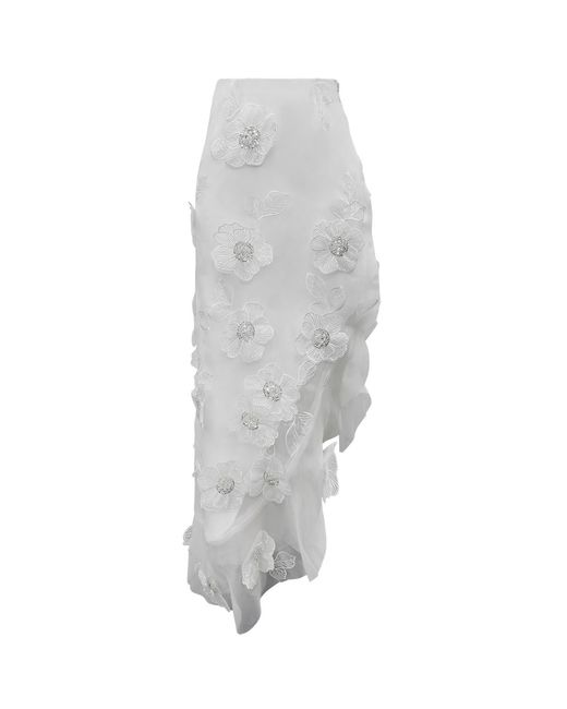 Riviera Soirée Gray Allie Floral Slit Midi Skirt