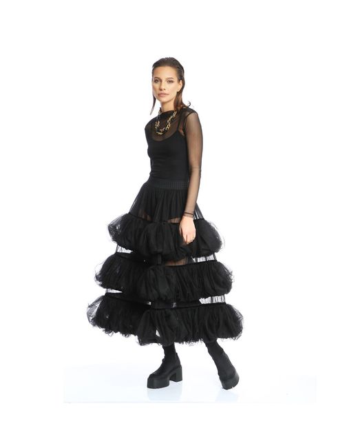 Silvia Serban Black Tulle Volumetric Ruffled Skirt