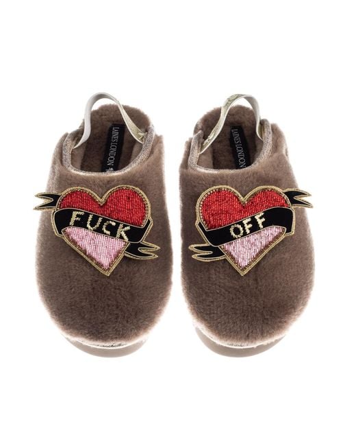 Laines London Multicolor Neutrals Flatform Cloud Closed Toe Slippers With Fuck Off Brooches