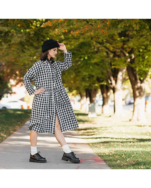 Zenzee Black Neutrals Cotton Linen Gingham Shirt Dress & Natural