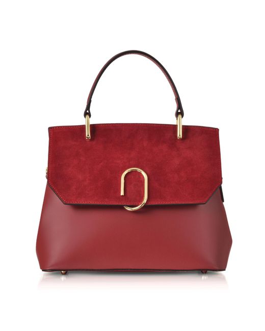 Le Parmentier Red Thais Suede & Leather Satchel Bag