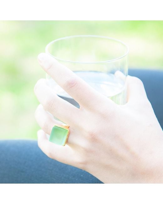 Smart Glass Jewelry Yellow Recycled Glass Cube Ring Antique Clear