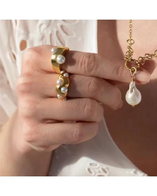 LINYA JEWELLERY Metallic Pearl Adjustable Ring