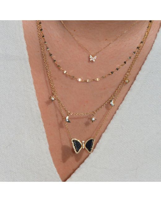 KAMARIA Metallic Tiny Butterfly Charm Necklace With Diamonds