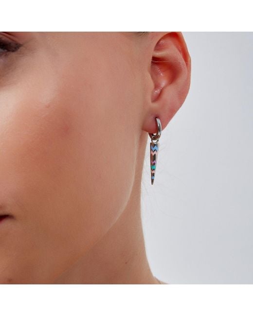 Spero London Blue Spike Sterling Drop Hoop Earrings
