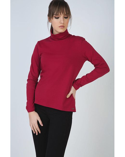 Conquista Red Burgundy Long Sleeve Polo Neck Jumper