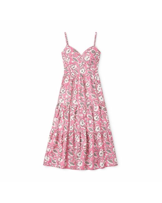 House of Gl Pink Elira Cotton Sweetheart Neckline Midi Dress With Smocked Back