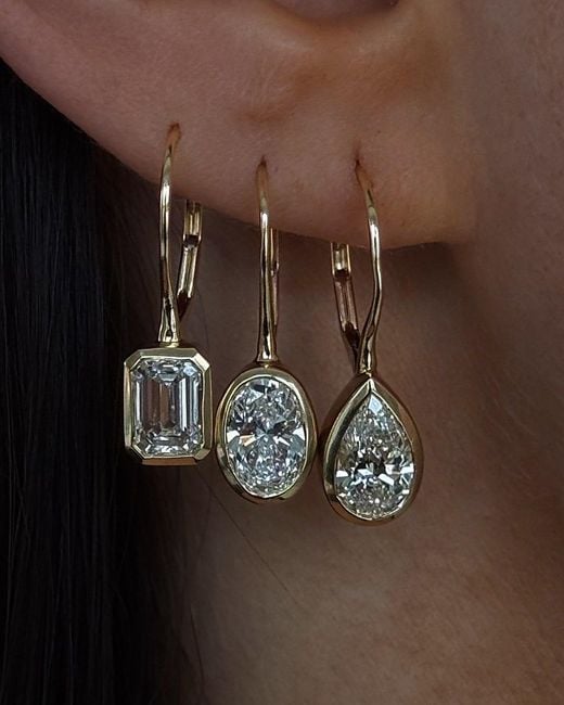 Öugie Metallic The Pear Diamond Bezel Drop Earrings