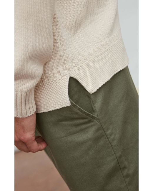 Paul James Knitwear Natural Neutrals Midweight Cotton Linen Sark Mock Neck Gansey Jumper for men