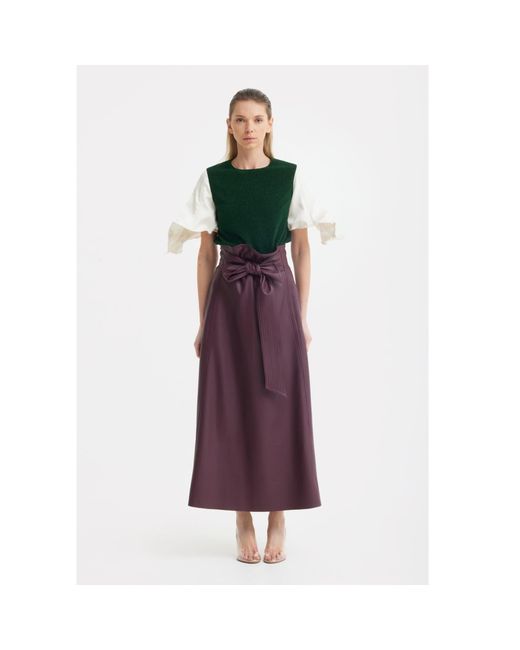 Julia Allert Green Lurex Knit Top With Adjustable Satin Sleeves