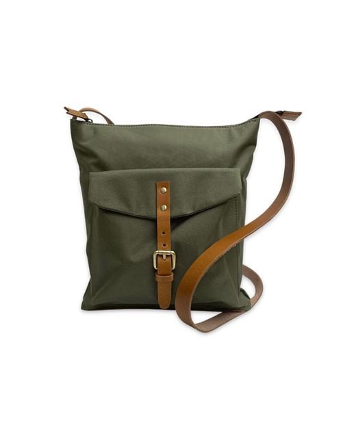 VIDA VIDA Green Nylon & Leather Messenger Bag for men