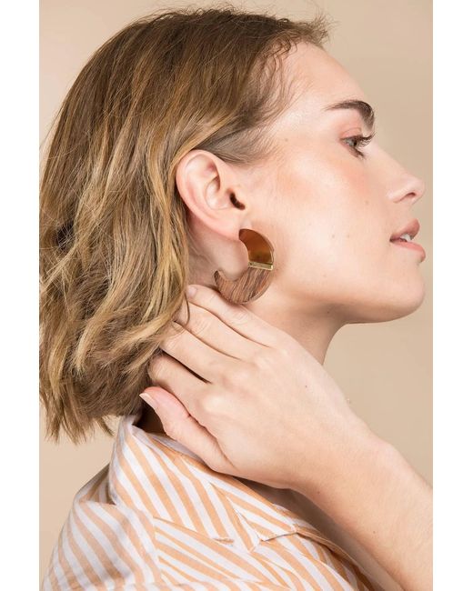 Saachi Metallic Flat Wooden Crescent Earrings