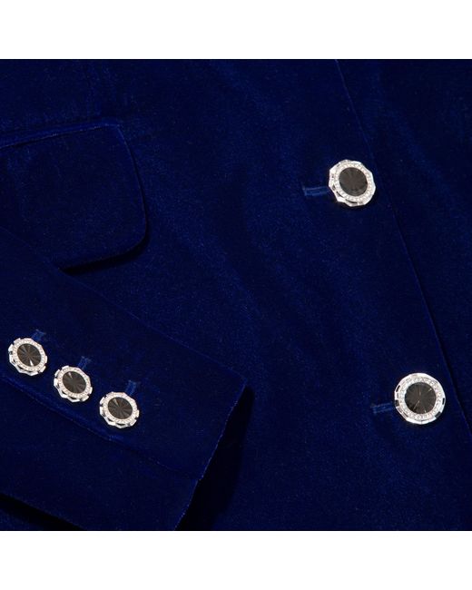 Femponiq Blue Silky Velvet Tailored Blazer Dress