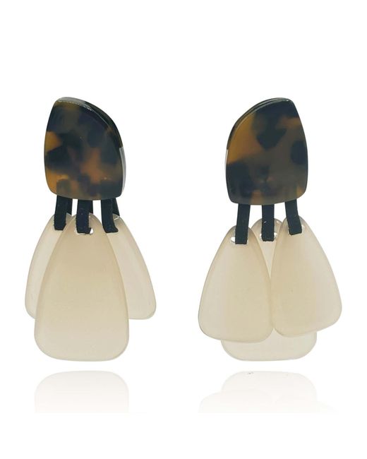Michael Nash Jewelry Multicolor Tortoise Resin Top Earrings With Mother Of Pearl Resin Drops