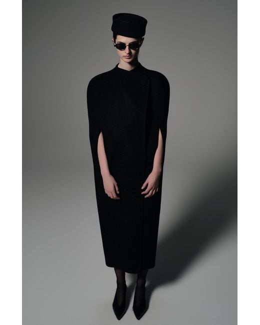 FRONT ROW SHOP Black Double-Faced Sculptural Wool Cape Coat