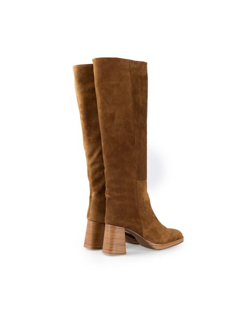 Alura Brown Tall Carina Boots With A Chunky Heel And Platform Made Of Natural Suede Leather