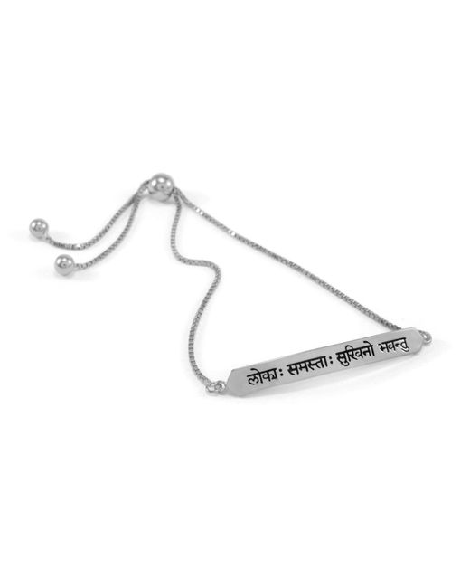 Seven Saints Metallic Sanskrit Chant May All Beings Be Happy And Free Box Chain Bracelet, Rhodium