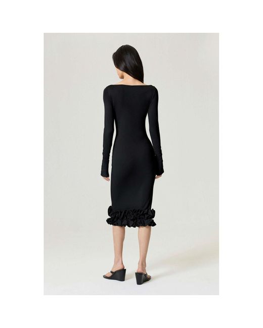 Nocturne Black Jersey Maxi Dress With Ruffle Detail