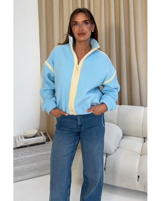 Girl In Mind Blue Lulu Contrast Binding Full Zip Fleece Sky