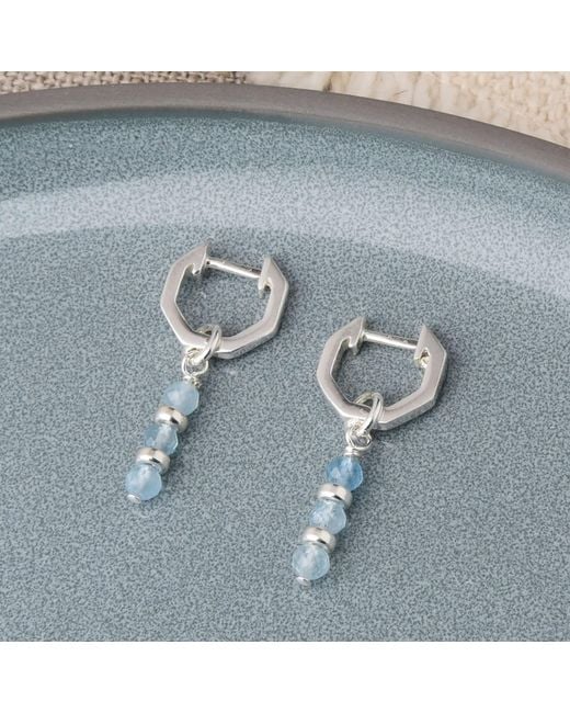 Nellou Jewellery Metallic Linear Huggie Birthstone Earrings March Sterling