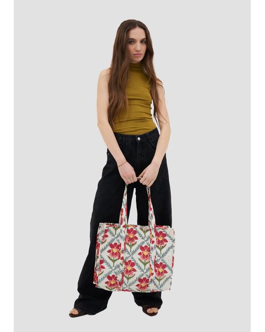Manuela Cabrales Red Mendelii Block Print Tote Bag