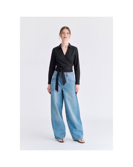 Paisie Black Side Tie Wrap Blouse