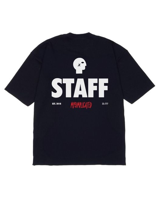 mysimplicated Blue Oversized T-Shirt With Staff Print for men