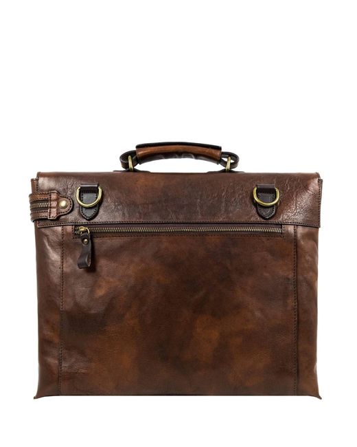 Time Resistance Brown Leather Briefcase Laptop Bag for men