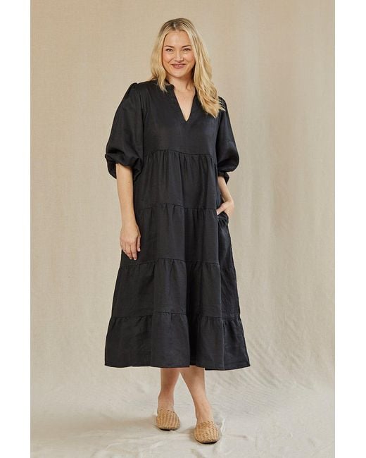 Adrift Clothing Black Sabre Linen V-Neck Dress