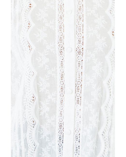 Yumi' White Floral Cotton Shirt With Lace Details