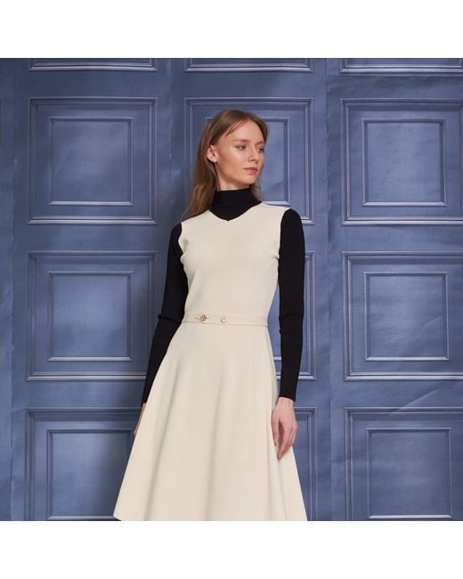 Roch Perel Natural Neutrals Ivory And Contrast Knitted Dress
