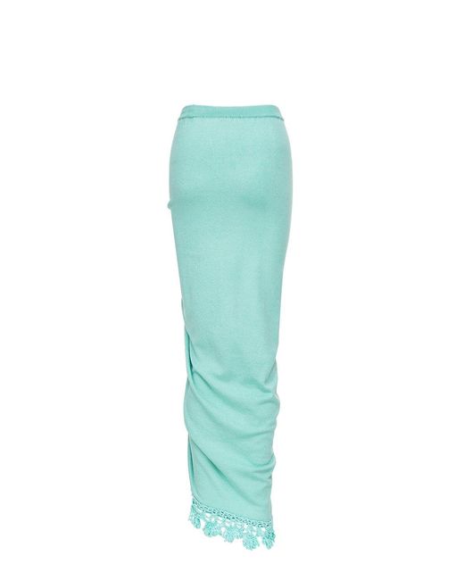 Andreeva Green Mint Carnation Knit Skirt With Handmade Embroidery