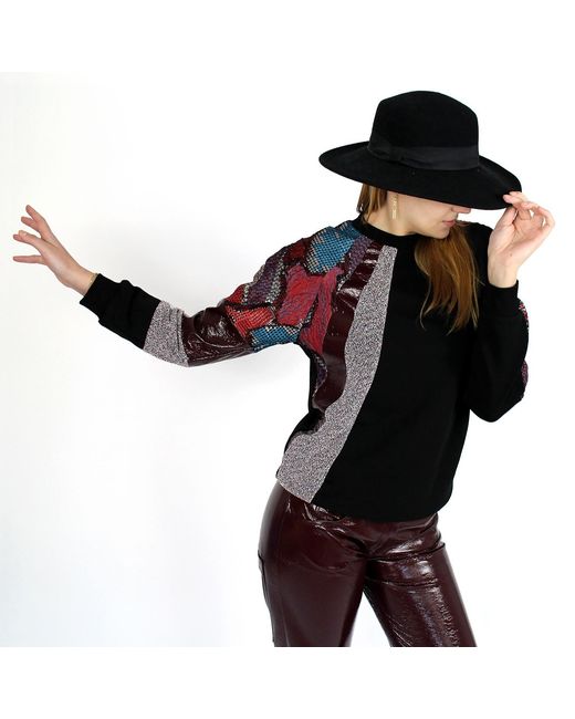 Lalipop Design Black Raglan Sweatshirt With Fabric Patches