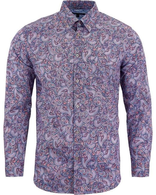 Lords of Harlech Blue Morris Paisley Shadow Shirt for men