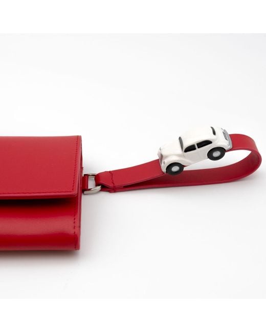 Absurde Red Parking Leather Bifold Wallet With Car