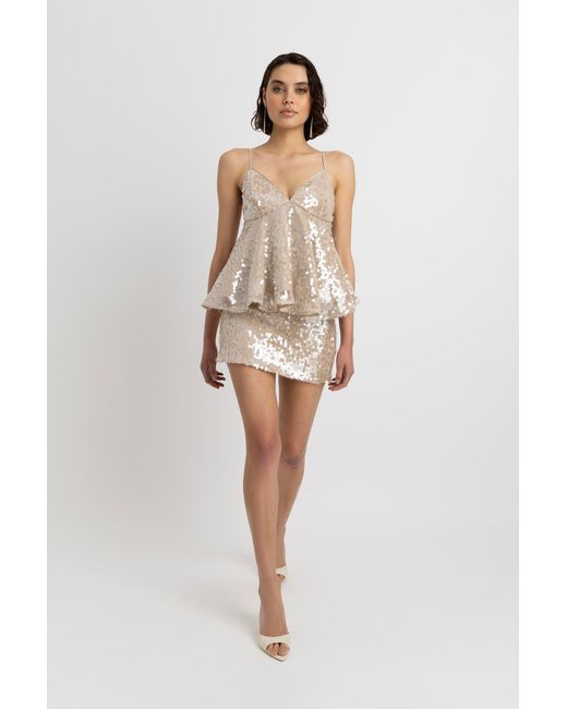 Amy Lynn Brown Neutrals Donatella Sequin Peplum Top