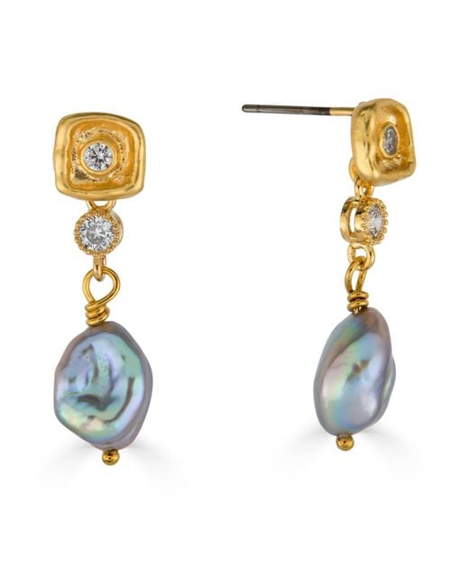 Loni Paul Jewelry Blue Keshi Pearl & Crystal Drop Earring
