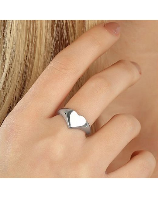 Spero London Metallic Sterling Heart Love Signet Ring
