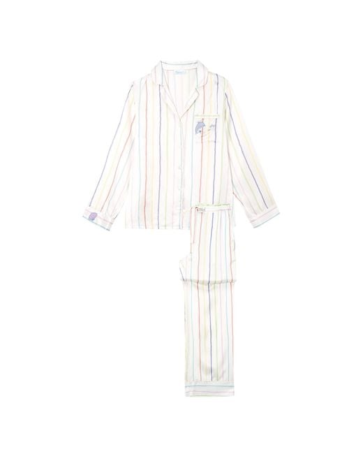 Manitu White Ocean Stripe Silk Pajama Set