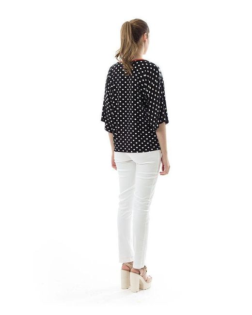 Conquista Black Round Neck Print Top