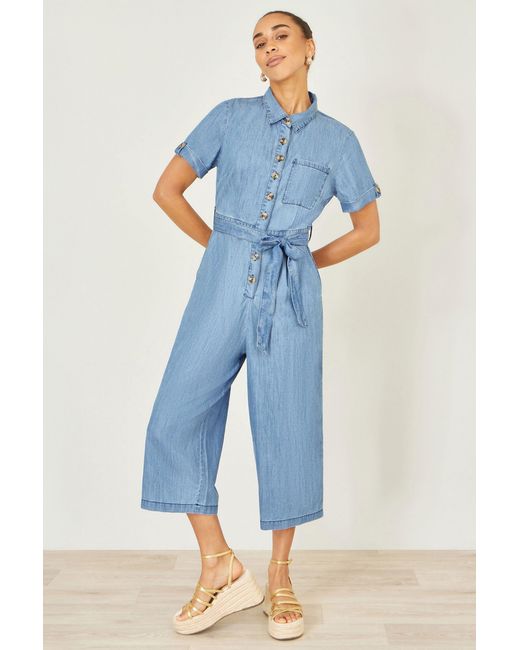 Yumi' Blue Chambray Light Denim Button Jumpsuit